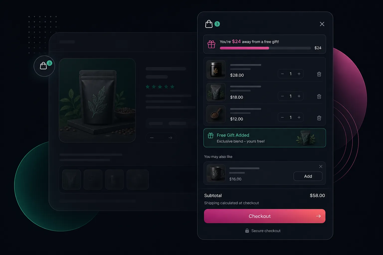 Cart drawer rewards and upsell logic illustration