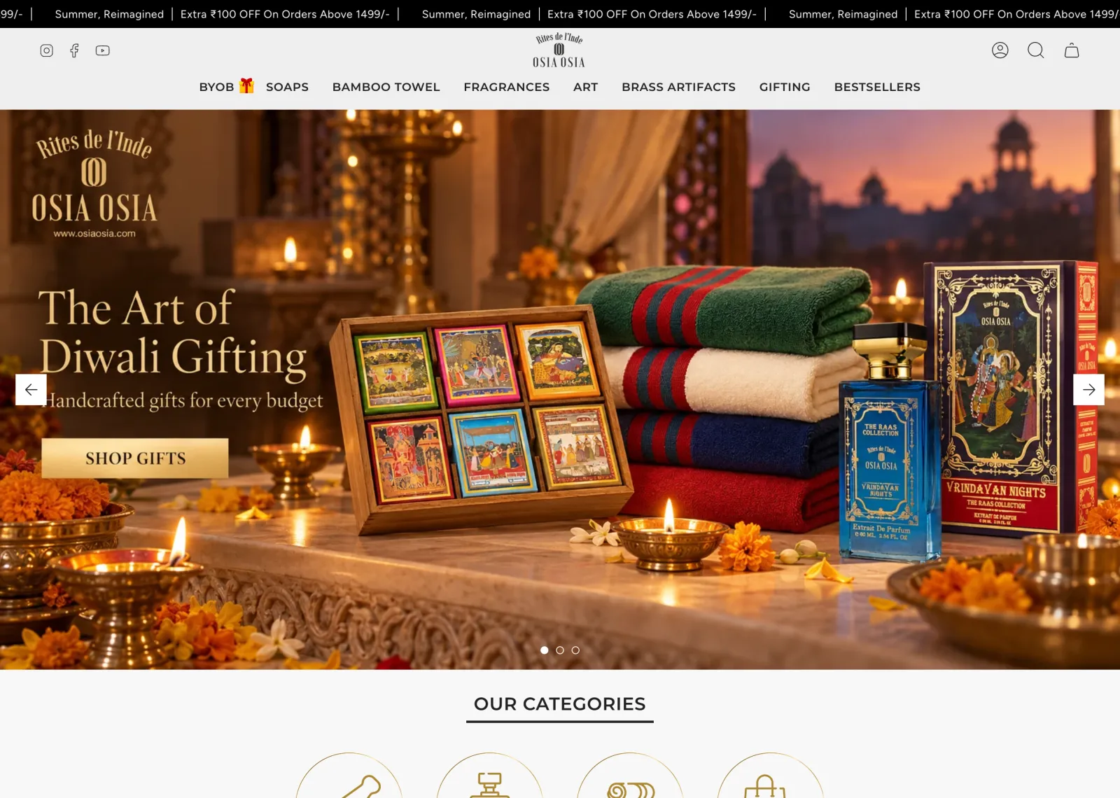 Osia Osia Shopify storefront with BYOB in the main menu