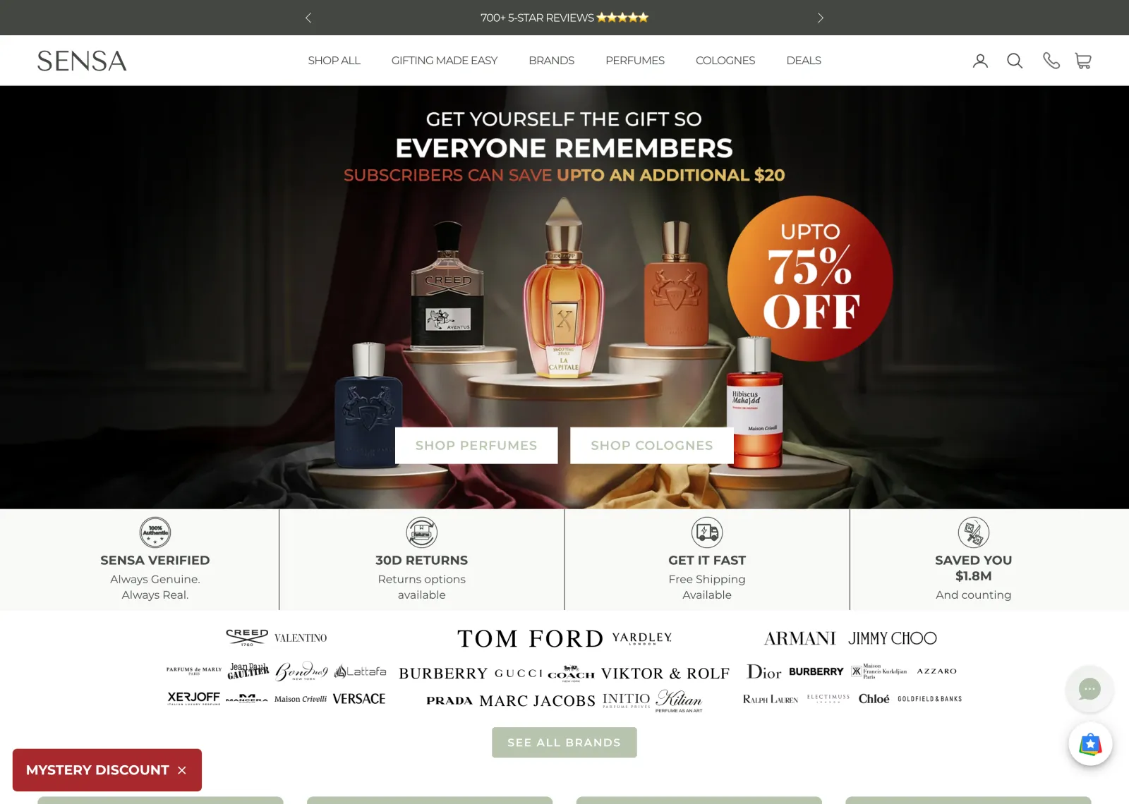 Sensa Beauty Shopify storefront homepage