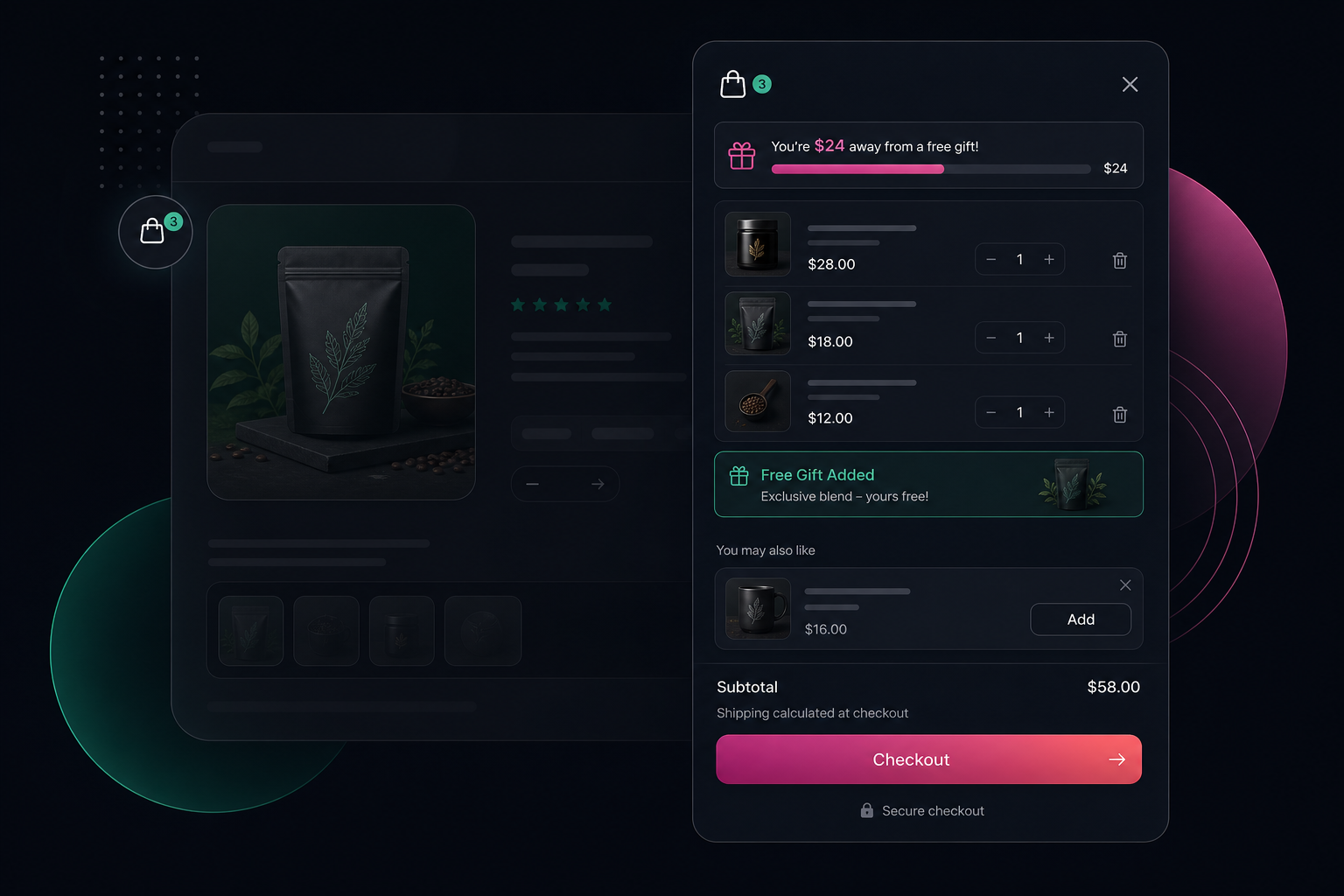 Cart drawer rewards and upsell logic illustration